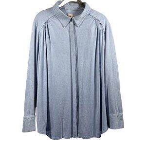 Chicos Womens Top Size Large Solid Blue Faux Suede Soft Button‎ Up Long Sleeves
